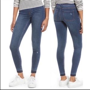 Spanx High Rise Distressed Denim Jegging, Raw Hem, Ankle, Size Small